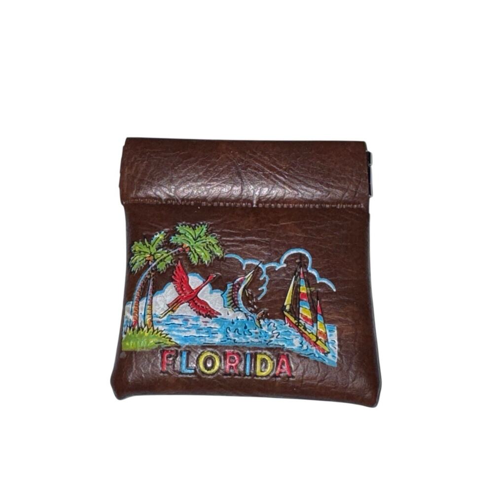 Vintage Florida Souvenir Coin Purse‎ Brown Travel Tourist Tropical Vacation